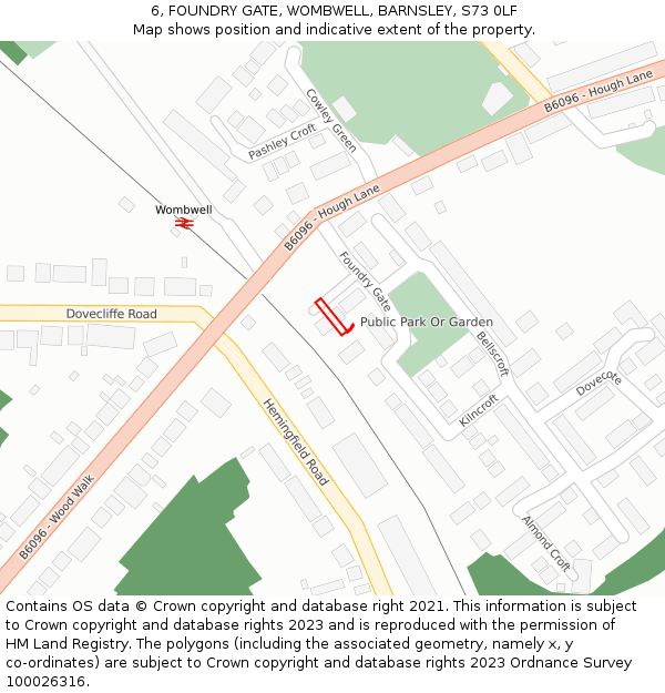 6, FOUNDRY GATE, WOMBWELL, BARNSLEY, S73 0LF: Location map and indicative extent of plot