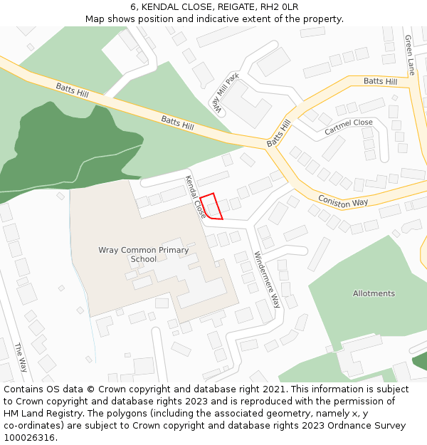 6, KENDAL CLOSE, REIGATE, RH2 0LR: Location map and indicative extent of plot