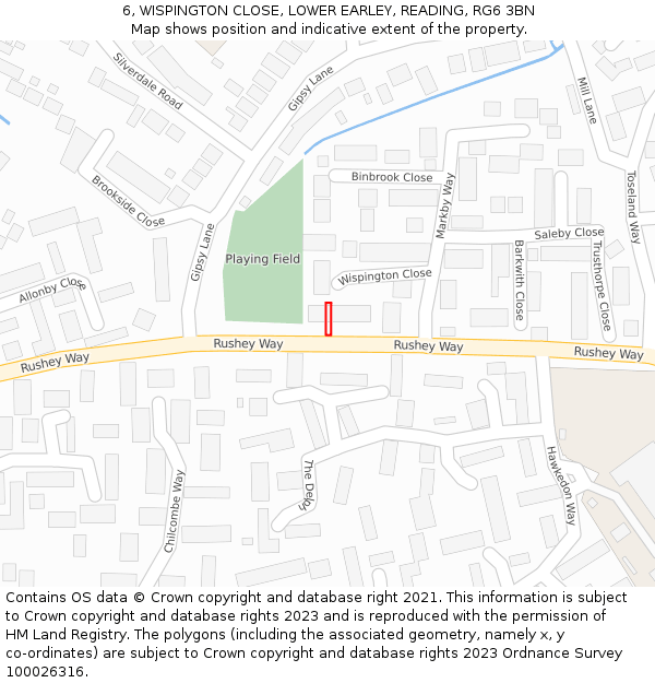 6, WISPINGTON CLOSE, LOWER EARLEY, READING, RG6 3BN: Location map and indicative extent of plot