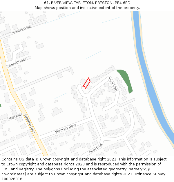 61, RIVER VIEW, TARLETON, PRESTON, PR4 6ED: Location map and indicative extent of plot