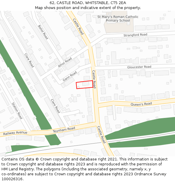 62, CASTLE ROAD, WHITSTABLE, CT5 2EA: Location map and indicative extent of plot