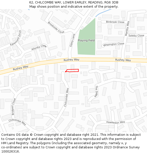 62, CHILCOMBE WAY, LOWER EARLEY, READING, RG6 3DB: Location map and indicative extent of plot