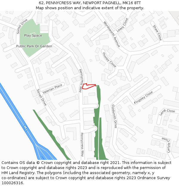 62, PENNYCRESS WAY, NEWPORT PAGNELL, MK16 8TT: Location map and indicative extent of plot