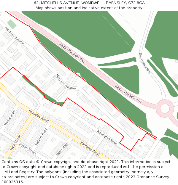 63, MITCHELLS AVENUE, WOMBWELL, BARNSLEY, S73 8GA: Location map and indicative extent of plot
