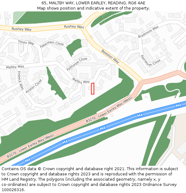 65, MALTBY WAY, LOWER EARLEY, READING, RG6 4AE: Location map and indicative extent of plot