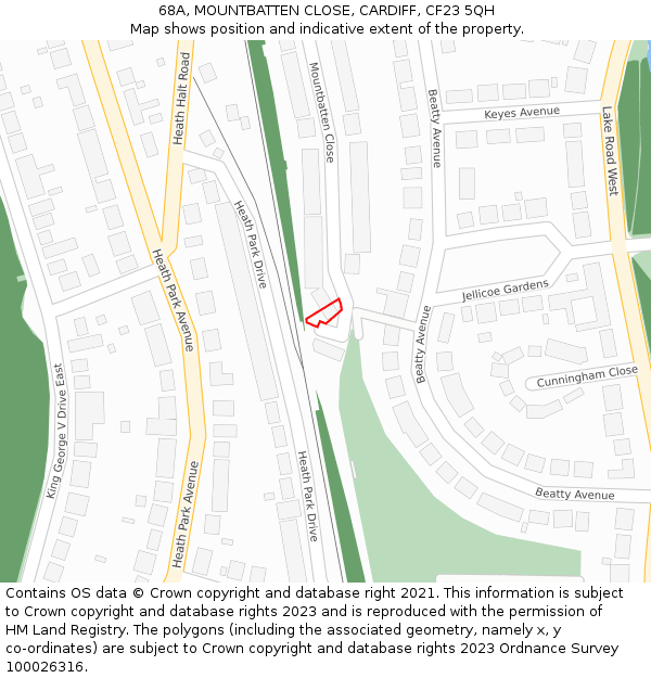 68A, MOUNTBATTEN CLOSE, CARDIFF, CF23 5QH: Location map and indicative extent of plot