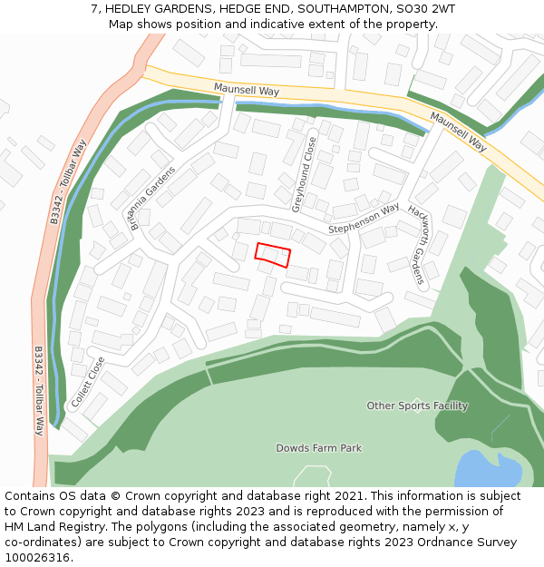 7, HEDLEY GARDENS, HEDGE END, SOUTHAMPTON, SO30 2WT: Location map and indicative extent of plot