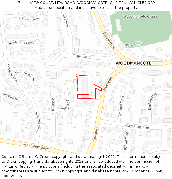 7, HILLVIEW COURT, NEW ROAD, WOODMANCOTE, CHELTENHAM, GL52 9RP: Location map and indicative extent of plot