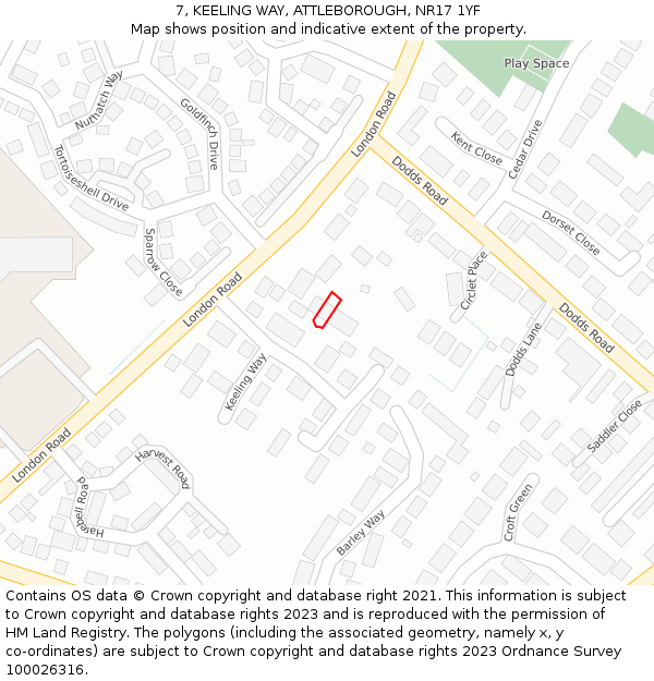 7, KEELING WAY, ATTLEBOROUGH, NR17 1YF: Location map and indicative extent of plot