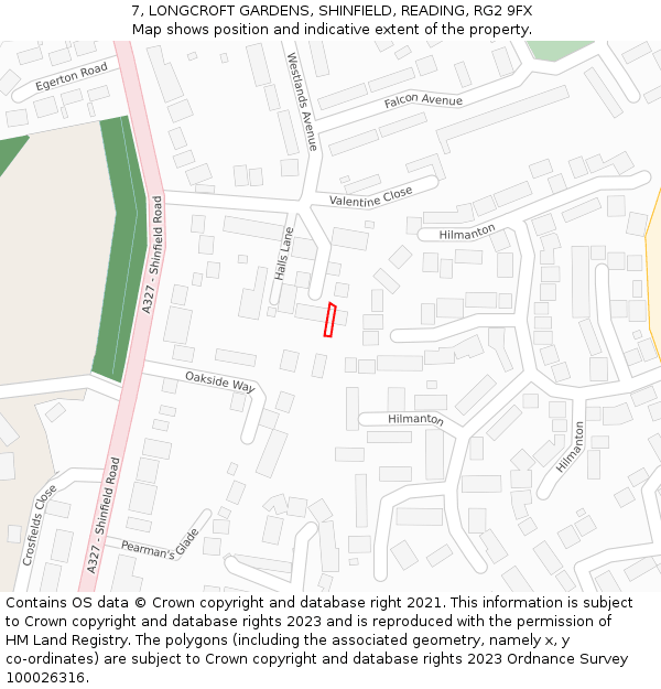 7, LONGCROFT GARDENS, SHINFIELD, READING, RG2 9FX: Location map and indicative extent of plot