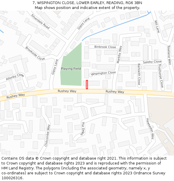 7, WISPINGTON CLOSE, LOWER EARLEY, READING, RG6 3BN: Location map and indicative extent of plot