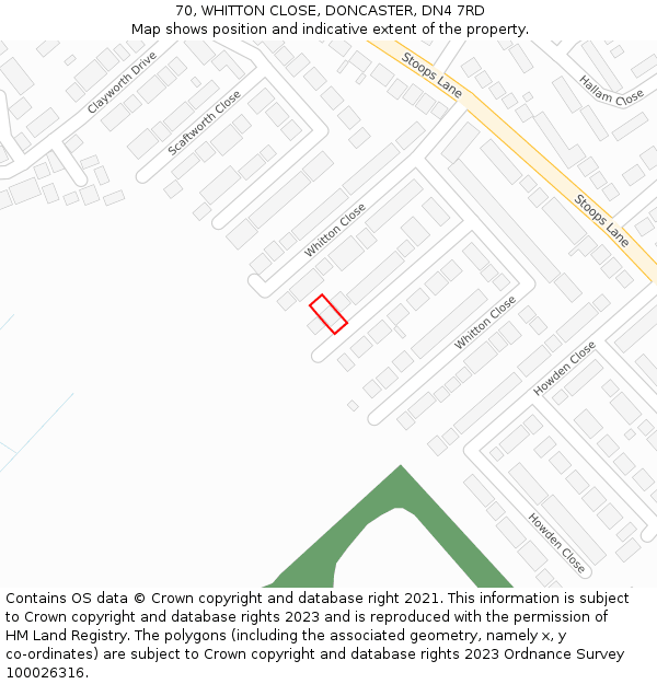 70, WHITTON CLOSE, DONCASTER, DN4 7RD: Location map and indicative extent of plot