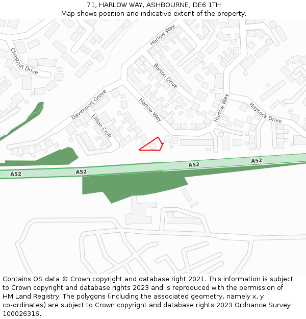 71, HARLOW WAY, ASHBOURNE, DE6 1TH: Location map and indicative extent of plot