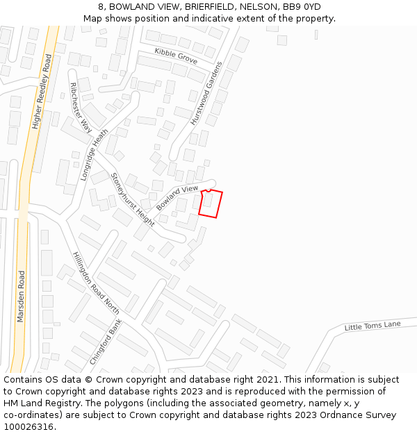8, BOWLAND VIEW, BRIERFIELD, NELSON, BB9 0YD: Location map and indicative extent of plot