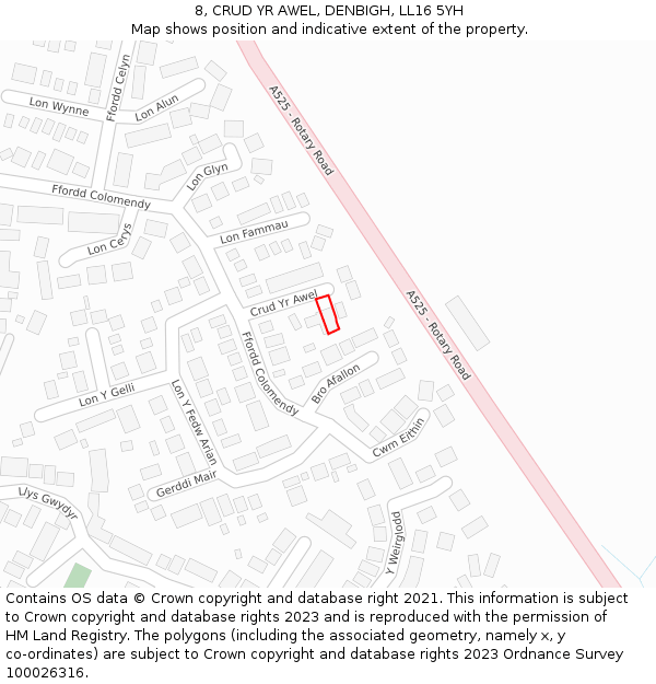 8, CRUD YR AWEL, DENBIGH, LL16 5YH: Location map and indicative extent of plot