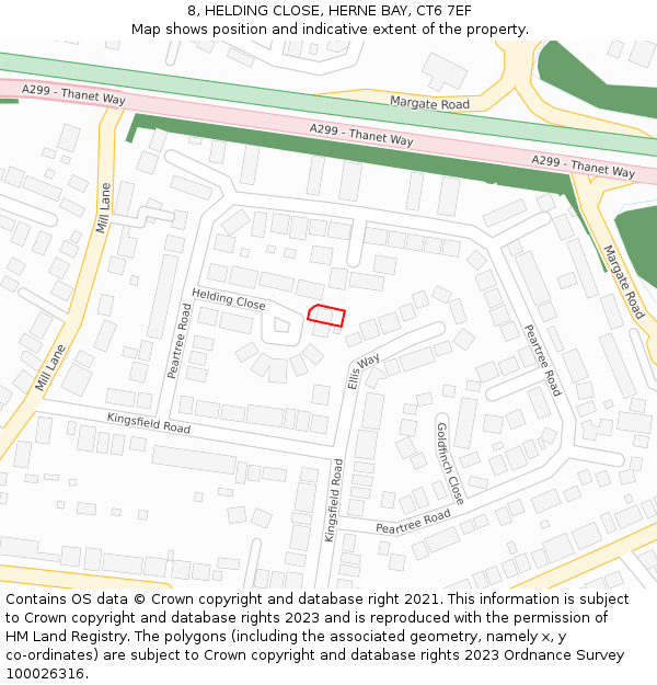 8, HELDING CLOSE, HERNE BAY, CT6 7EF: Location map and indicative extent of plot