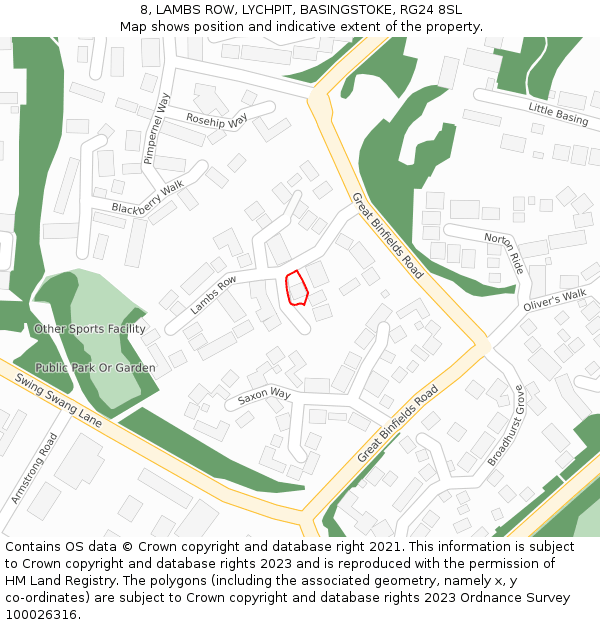 8, LAMBS ROW, LYCHPIT, BASINGSTOKE, RG24 8SL: Location map and indicative extent of plot
