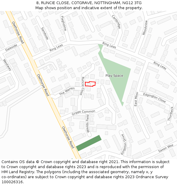 8, RUNCIE CLOSE, COTGRAVE, NOTTINGHAM, NG12 3TG: Location map and indicative extent of plot