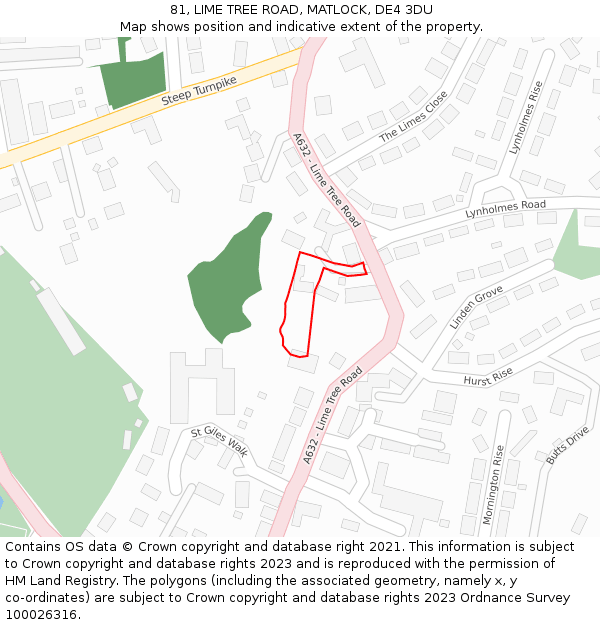81, LIME TREE ROAD, MATLOCK, DE4 3DU: Location map and indicative extent of plot