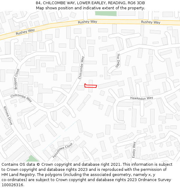 84, CHILCOMBE WAY, LOWER EARLEY, READING, RG6 3DB: Location map and indicative extent of plot
