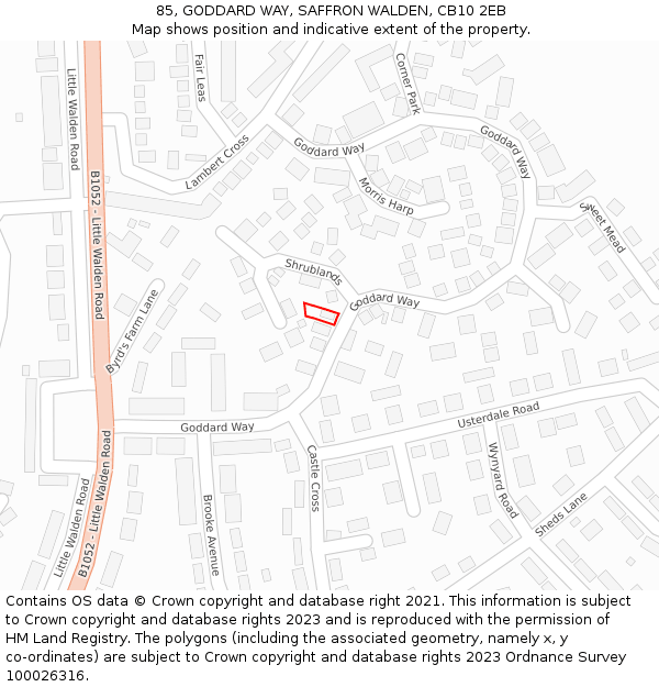 85, GODDARD WAY, SAFFRON WALDEN, CB10 2EB: Location map and indicative extent of plot