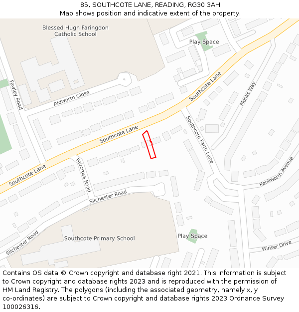85, SOUTHCOTE LANE, READING, RG30 3AH: Location map and indicative extent of plot