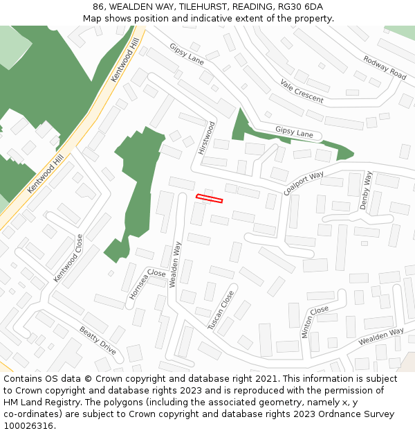 86, WEALDEN WAY, TILEHURST, READING, RG30 6DA: Location map and indicative extent of plot