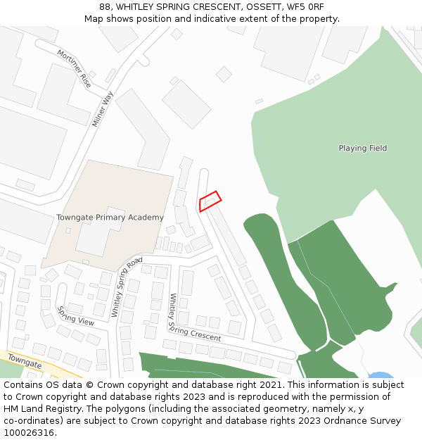 88, WHITLEY SPRING CRESCENT, OSSETT, WF5 0RF: Location map and indicative extent of plot