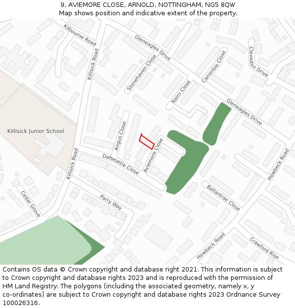 9, AVIEMORE CLOSE, ARNOLD, NOTTINGHAM, NG5 8QW: Location map and indicative extent of plot