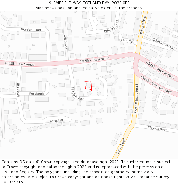 9, FAIRFIELD WAY, TOTLAND BAY, PO39 0EF: Location map and indicative extent of plot
