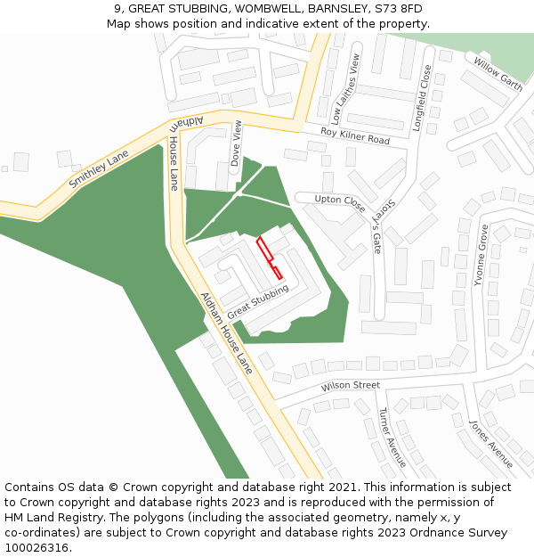 9, GREAT STUBBING, WOMBWELL, BARNSLEY, S73 8FD: Location map and indicative extent of plot