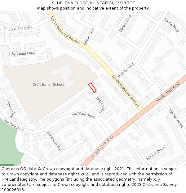 9, HELENA CLOSE, NUNEATON, CV10 7DF: Location map and indicative extent of plot