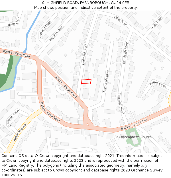 9, HIGHFIELD ROAD, FARNBOROUGH, GU14 0EB: Location map and indicative extent of plot