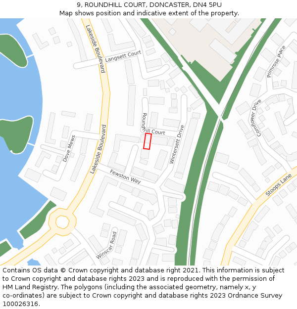 9, ROUNDHILL COURT, DONCASTER, DN4 5PU: Location map and indicative extent of plot