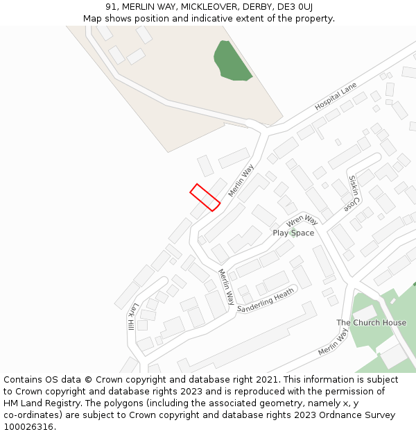 91, MERLIN WAY, MICKLEOVER, DERBY, DE3 0UJ: Location map and indicative extent of plot