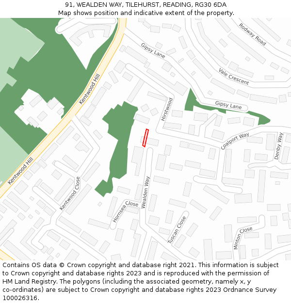 91, WEALDEN WAY, TILEHURST, READING, RG30 6DA: Location map and indicative extent of plot
