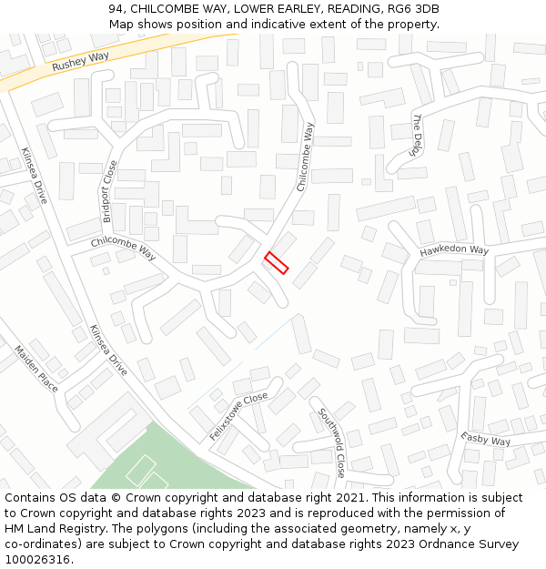 94, CHILCOMBE WAY, LOWER EARLEY, READING, RG6 3DB: Location map and indicative extent of plot