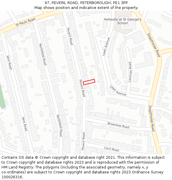 97, PEVERIL ROAD, PETERBOROUGH, PE1 3PP: Location map and indicative extent of plot