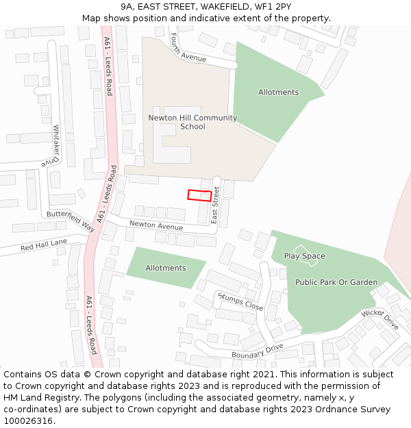 9A, EAST STREET, WAKEFIELD, WF1 2PY: Location map and indicative extent of plot
