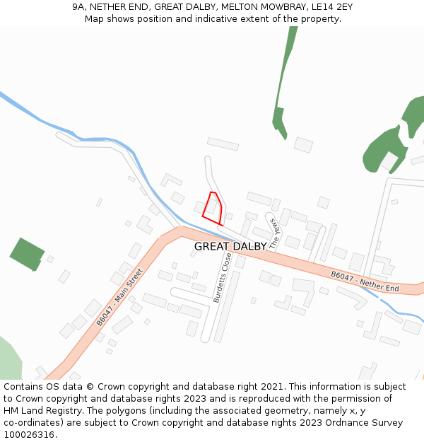 9A, NETHER END, GREAT DALBY, MELTON MOWBRAY, LE14 2EY: Location map and indicative extent of plot