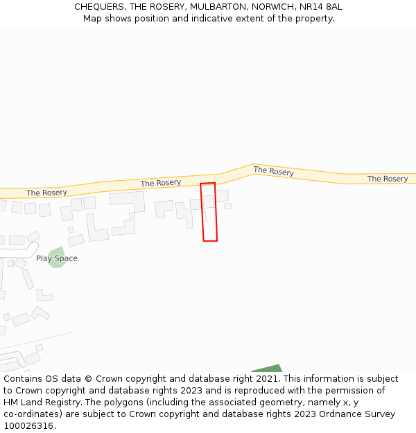 CHEQUERS, THE ROSERY, MULBARTON, NORWICH, NR14 8AL: Location map and indicative extent of plot