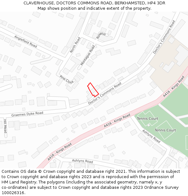 CLAVERHOUSE, DOCTORS COMMONS ROAD, BERKHAMSTED, HP4 3DR: Location map and indicative extent of plot
