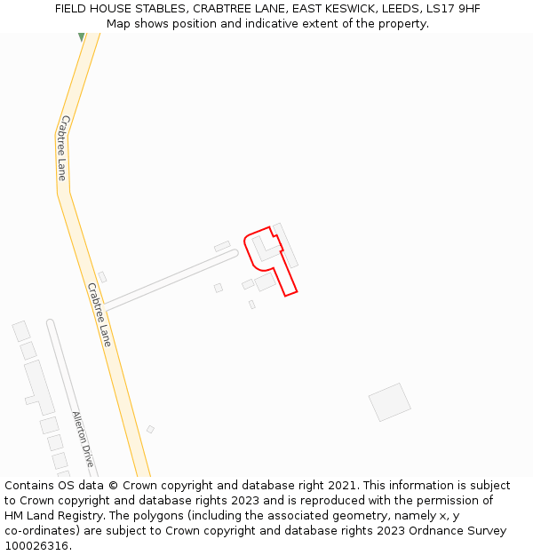 FIELD HOUSE STABLES, CRABTREE LANE, EAST KESWICK, LEEDS, LS17 9HF: Location map and indicative extent of plot