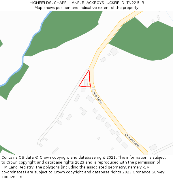 HIGHFIELDS, CHAPEL LANE, BLACKBOYS, UCKFIELD, TN22 5LB: Location map and indicative extent of plot
