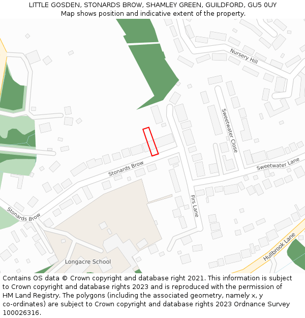 LITTLE GOSDEN, STONARDS BROW, SHAMLEY GREEN, GUILDFORD, GU5 0UY: Location map and indicative extent of plot