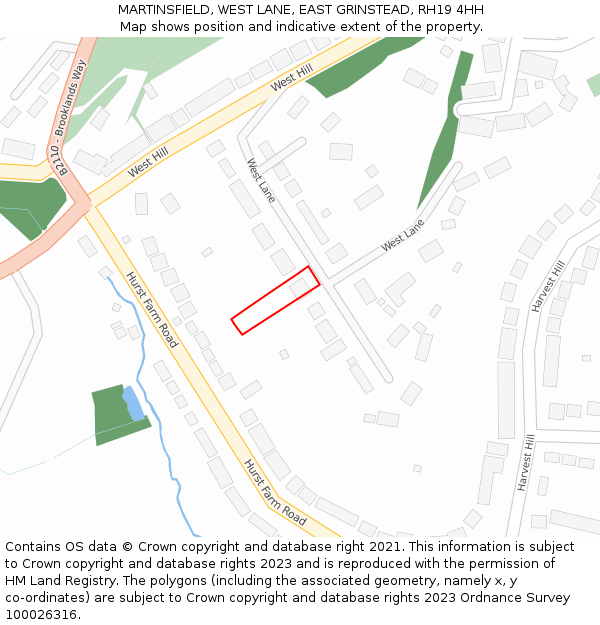 MARTINSFIELD, WEST LANE, EAST GRINSTEAD, RH19 4HH: Location map and indicative extent of plot