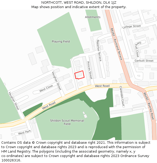 NORTHCOTT, WEST ROAD, SHILDON, DL4 1JZ: Location map and indicative extent of plot