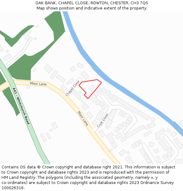 OAK BANK, CHAPEL CLOSE, ROWTON, CHESTER, CH3 7QS: Location map and indicative extent of plot