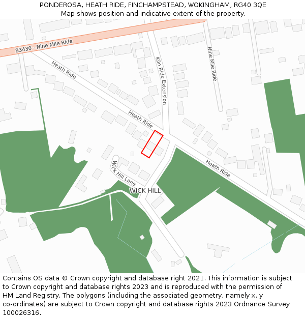 PONDEROSA, HEATH RIDE, FINCHAMPSTEAD, WOKINGHAM, RG40 3QE: Location map and indicative extent of plot