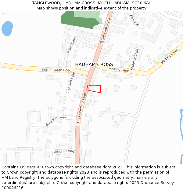 TANGLEWOOD, HADHAM CROSS, MUCH HADHAM, SG10 6AL: Location map and indicative extent of plot